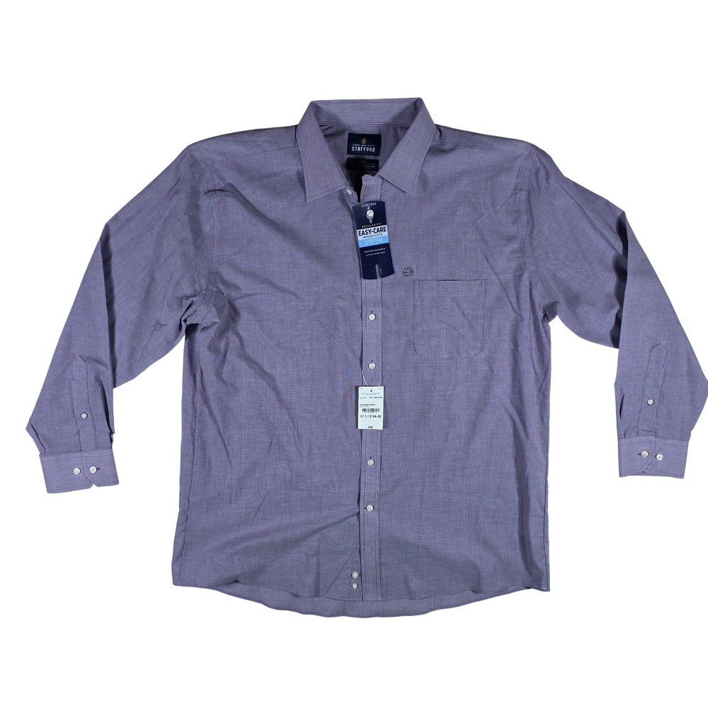 Stafford Mens Easy-Care Broadcloth Dress Shirt Plum Mini Stripe 17.5 34-35 NEW